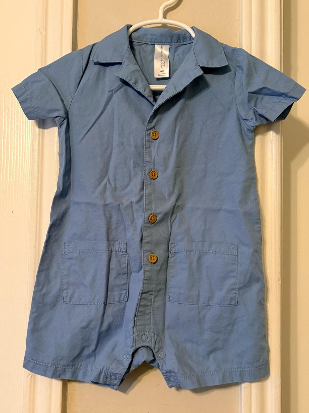 Kids Short-Sleeve Button Romper in Light Blue